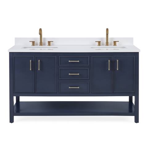 60" Tennant Brand Felton Navy Blue Finish Double Sink Bathroom Vanity