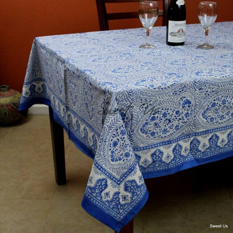 Boho Paisley Floral Block Print Cotton Tablecoth Collection