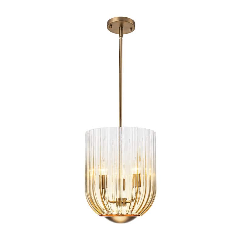 Modern Candle Style Round Reeded Taper Glass Shade Pendant 11in