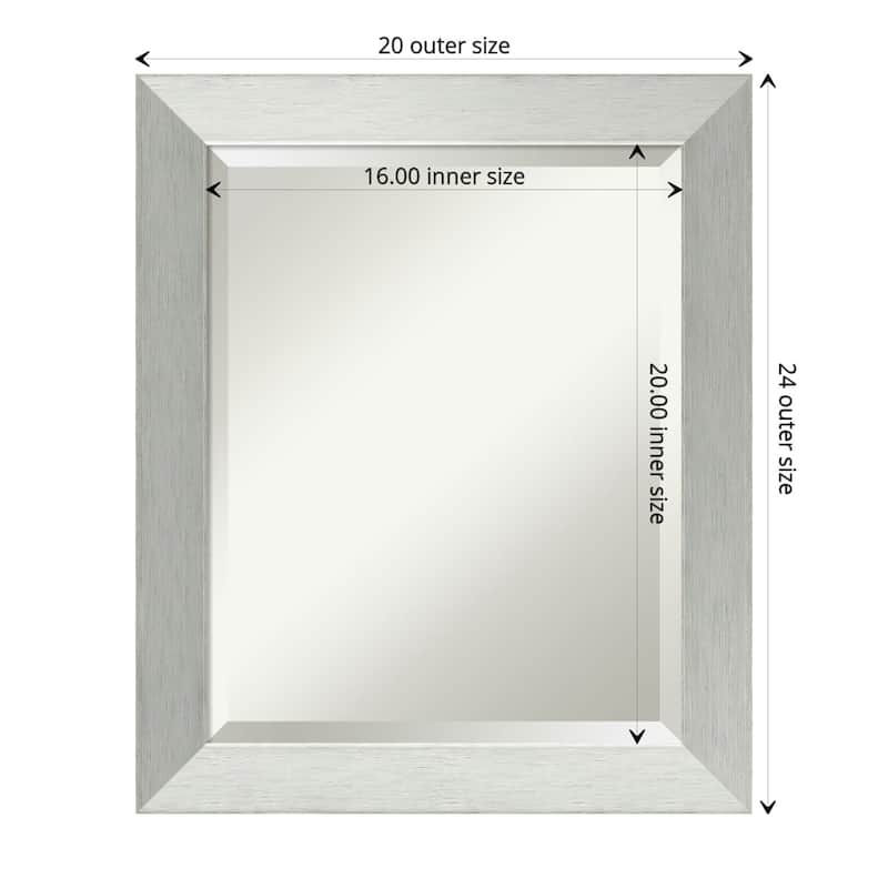 Beveled Wood Bathroom Wall Mirror - Brushed Sterling Silver Frame - Outer Size: 20 x 24 in