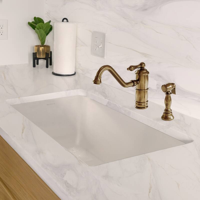 Undermount/Drop-in Fireclay Kitchen Sinks, Stainless Steel Grid Included