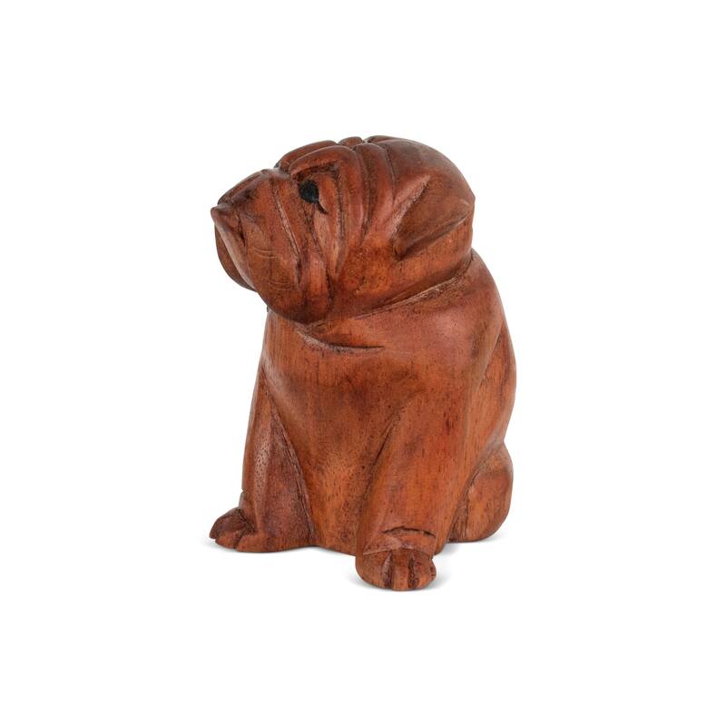 5" Wooden Hand Carved English Bulldog Figurine Statue Sculpture - 5" tall x 4" wide x 3.5" deep