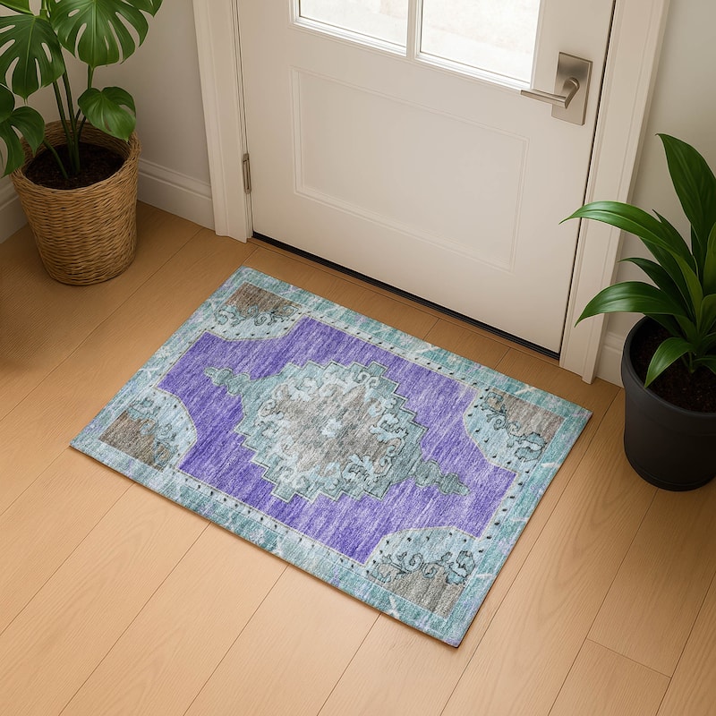 Premium Washable Super Soft Vintage Traditional Mayfield Rug - Purple - 1'8" x 2'6"