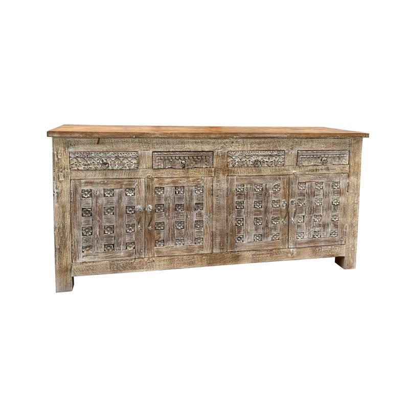 Carved Solid Wood Sideboard with 4 Drawers and 4 Doors