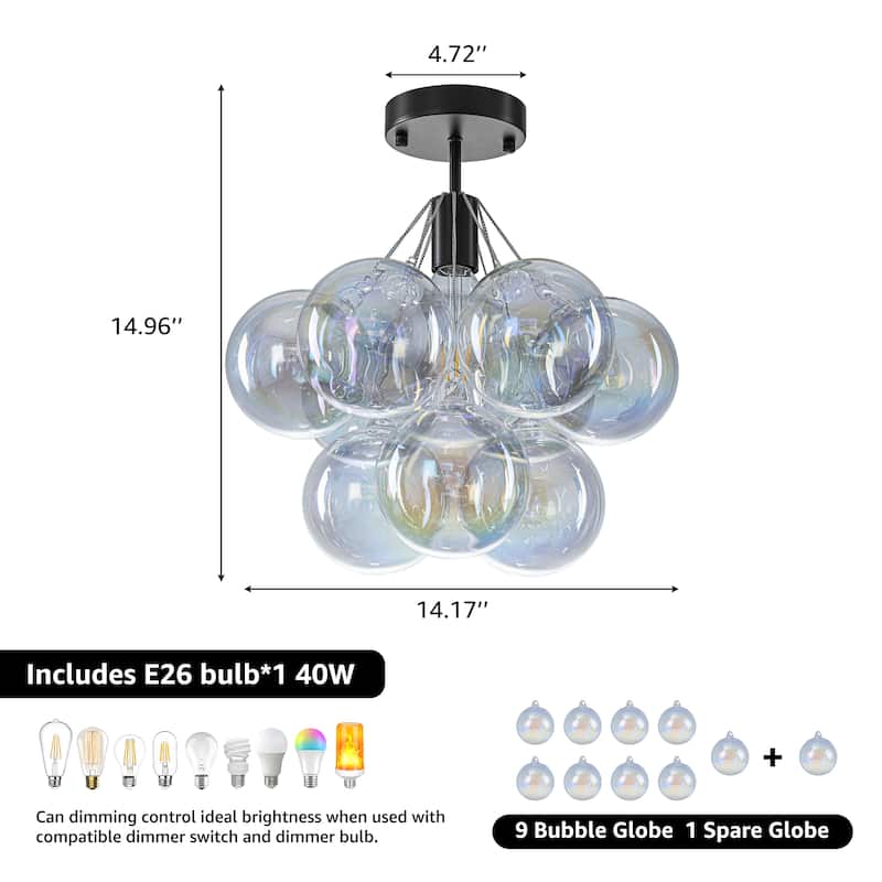 Starsky 1-Light 14in. Contemporary Glass Bubble Semi Flush Mount