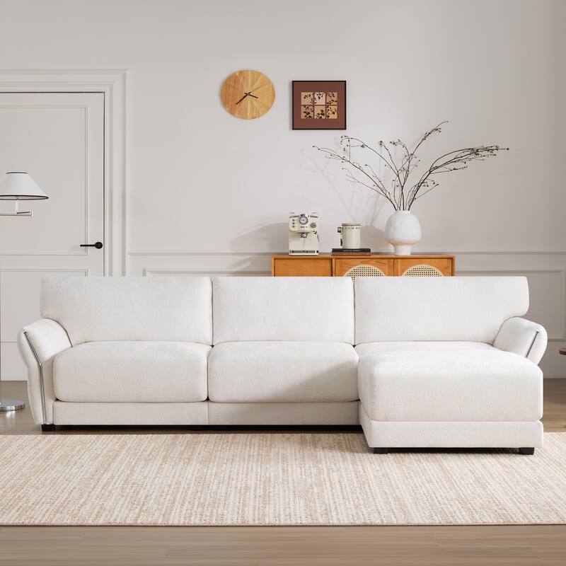 110" Chenille Modular Sectional Sofa, 4 Seat L-Shape with USB and Type-C Charger and One Ottoman