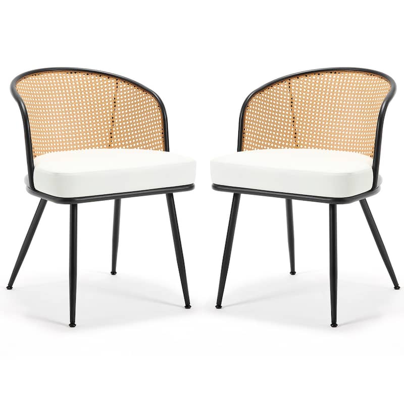 Upholstered Rattan Dining Chairs with Metal Legs Set of 2/4 - 29.92"H x 20.5"W x 23.03"D