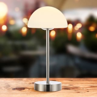 Carson 12.5" Modern Minimalist Iron Wireless Rechargeable Integrated LED Table Lamp, Nickel/White by JONATHAN  Y