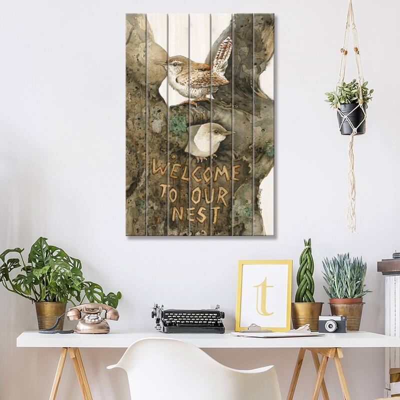 Welcome To Our Nest Print On Wood by Tracy Lizotte - Multi-Color
