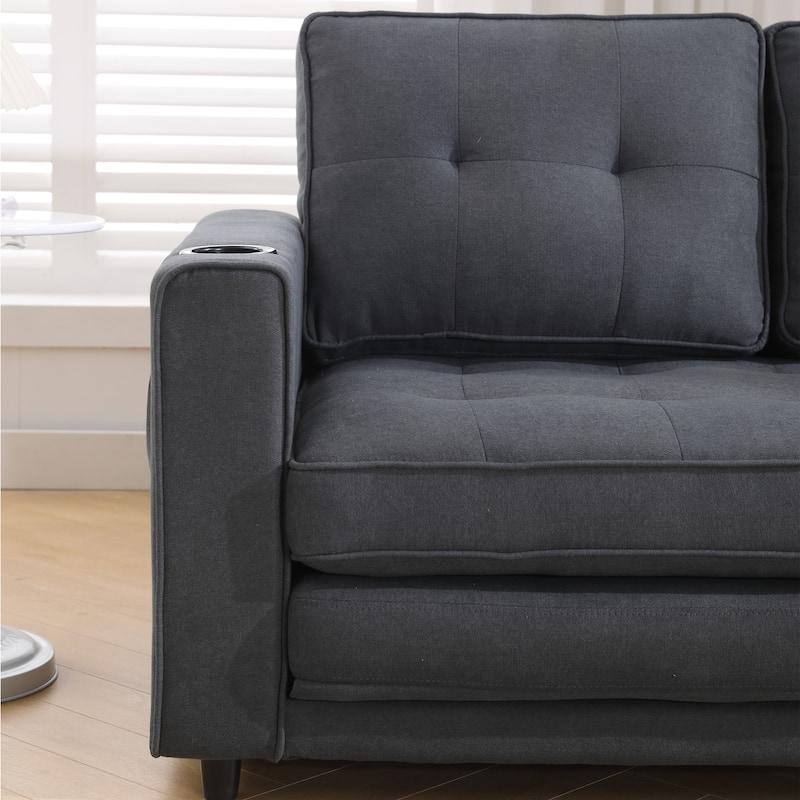 Foldable Tufted Loveseat with Pull Out Bed and Side Pockets