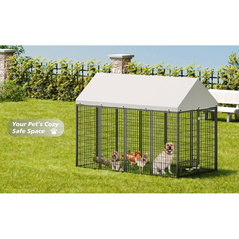 GDF Studio - Ironhaven Industrial Outdoor Dog Kennel with Roof Cover