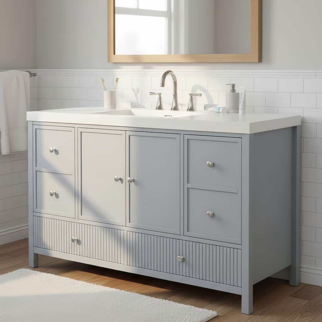 Christopher Knight Home - Modern 60-Inch Bathroom Vanity with Separate Sink and Soft-Close Storage