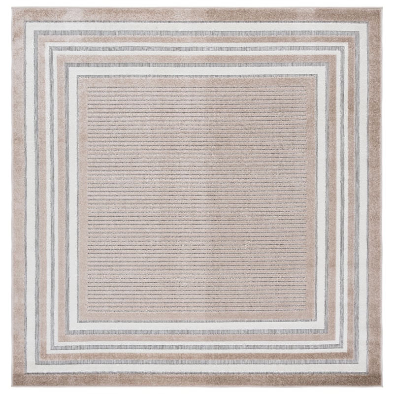 SAFAVIEH Cabana Pratima Indoor/Outdoor Waterproof Patio Backyard Rug - 6'7" Square - Beige/Ivory