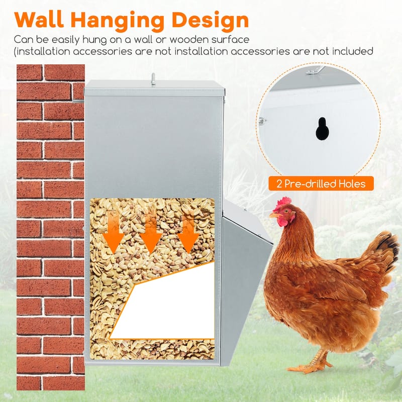 Gymax Galvanized Chicken Feeder w/ Lid Awning Waterproof Poultry Food