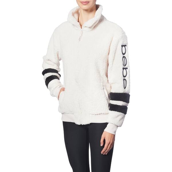 Bebe Sport Women S Sherpa Striped Full Zip Embroidered Logo Jacket For Women Ivory Overstock