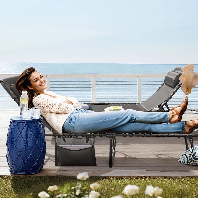Homall Reclining Patio Lounge Chair Outdoor Sun Lounger Adjustable Chaise Beach Chair - Grey