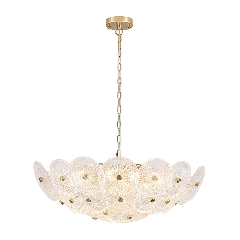 Glam 9-Light Tiered Clear Art Glass Round Basin Chandelier 28in