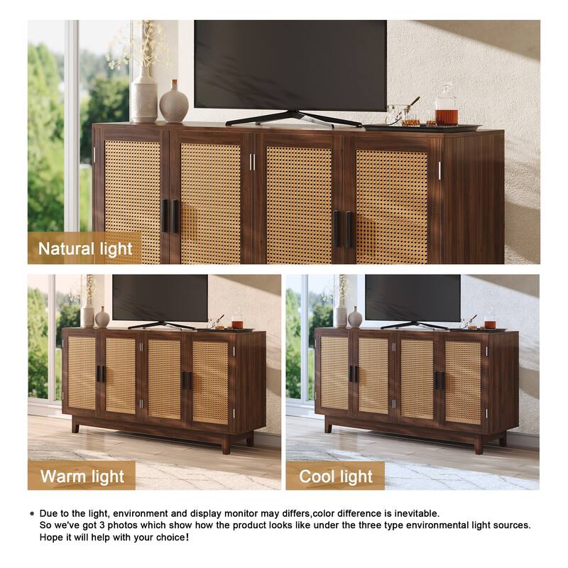 Wood TV Stand for up to 60" TVs with Four Rottan Doors