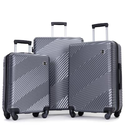 3 Piece Luggage Sets PC+ABS Lightweight Suitcase with Two Hooks, Spinner Wheels, (20/24/28)