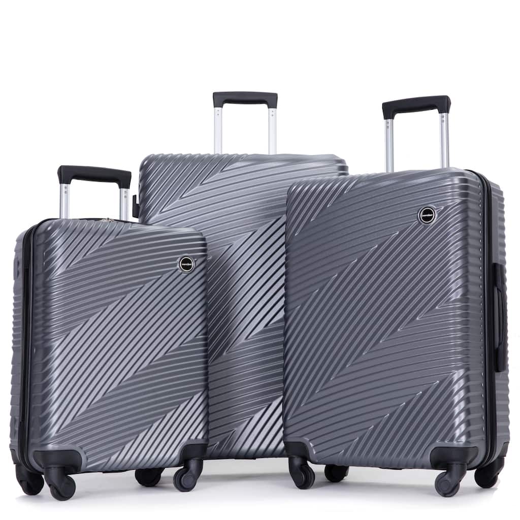 3 Piece Luggage Sets PC+ABS Lightweight Suitcase with Two Hooks, Spinner Wheels, (20/24/28)