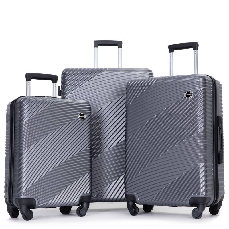Merax 3 Piece ABS+PC Hardside Lightweight Luggage Sets with Two Hooks and Spinner Wheels, for Family Travel - Gray