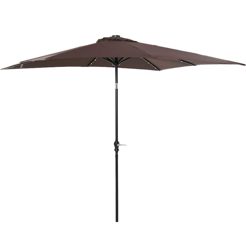 9' x 7' Solar LED Patio Umbrella with Tilt & Crank for Outdoor Shade and Night Lighting - Brown