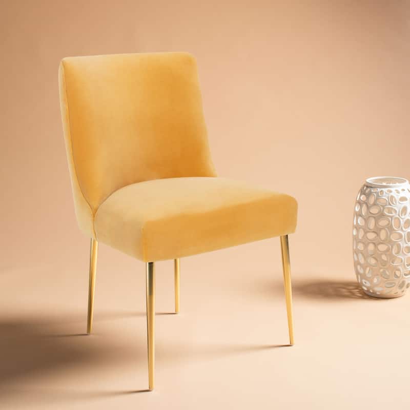 SAFAVIEH Couture Melonie Velvet Accent Chair - Mustard / Brass - 28"x23"x35.3" - 28" W x 23" D x 35" H - 28Wx23Dx35H
