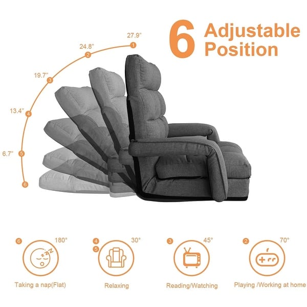 dimension image slide 4 of 7, Adjustable 6-Position Floor Chair Folding Lazy Gaming Sofa,Indoor Chaise Lounge Sofa