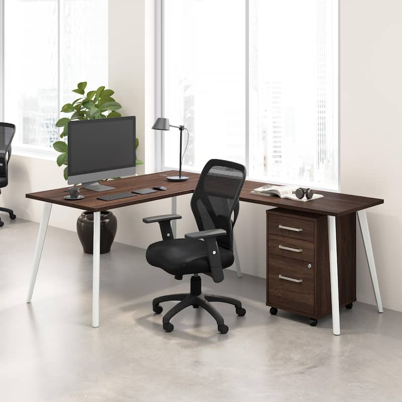 Bush Business Furniture Vista 60W L Shaped Desk with Mobile Cabinet - Black Walnut