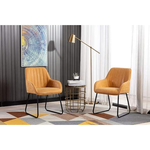 Home Beyond Synthetic Leather Dining Chairs Set of 2, Yellow Tan
