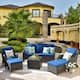 Ovios 6-pc. Rattan Wicker Sectional Set with Table - Navy Blue