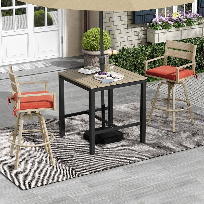 Outdoor Indoor Aluminum Patio Bar Stools Swivel Dining Chairs with Sunbrella Cushions - Red - 2-Piece