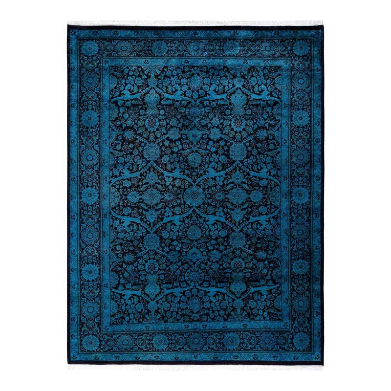 Overton Hand Knotted Wool Vintage Inspired Modern Contemporary Overdyed Black Area Rug - 6' 2" x 8' 2"