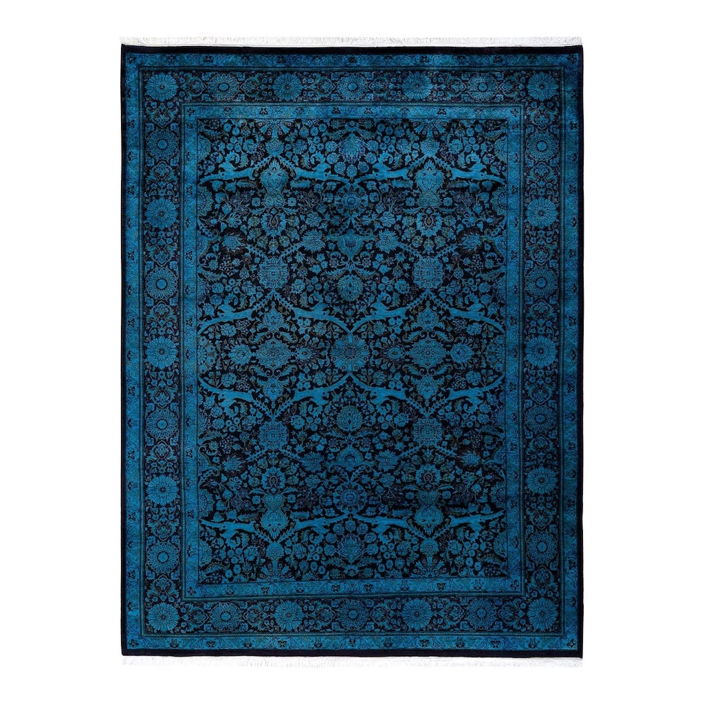 Overton Hand Knotted Wool Vintage Inspired Modern Contemporary Overdyed Black Area Rug - 6' 2" x 8' 2"