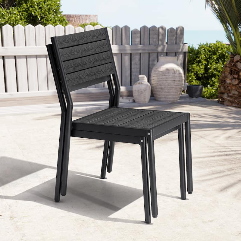Modern Outdoor Aluminum Dining Chairs Stackable Armless Chairs for Patio - Black - 2PC