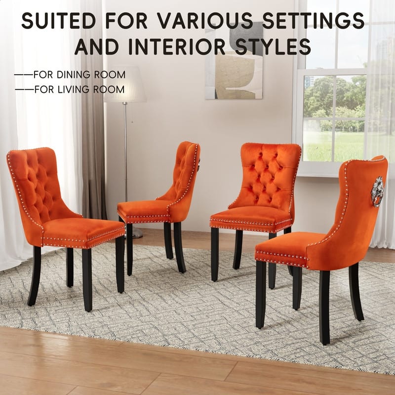 High-end Tufted Velvet Upholstered Nailhead Dining Chair Set of 4