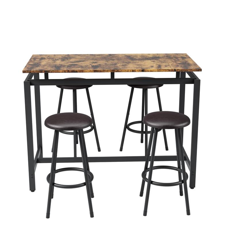 Modern 5-Piece Dining Set with Rectangular MDF Table & 4 Round Metal Footrest Bar Stools