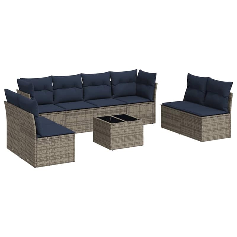 vidaXL 8/9 Piece Patio Sofa Set with Cushions Brown/Gray Poly Rattan - 24.4 x 24.4 x 27.2