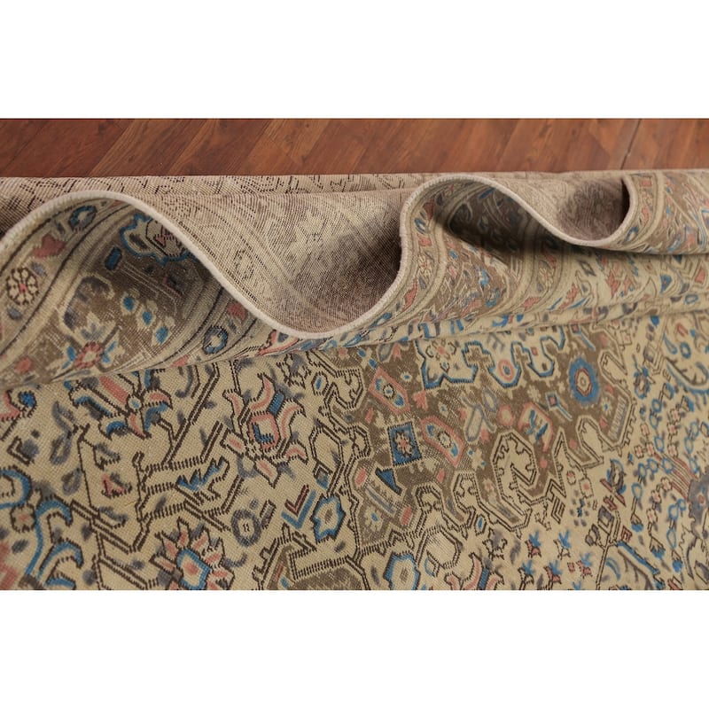 Tabriz Persian Rug Hand-Knotted Oriental Beige Wool Carpet - 7'10"x 10'10"