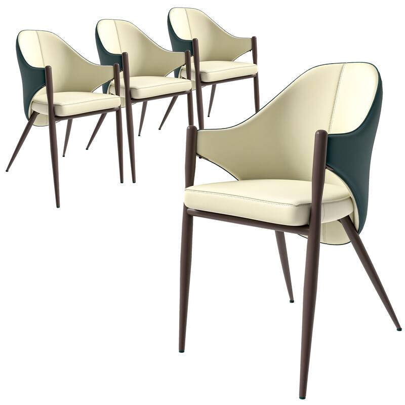 Upholstered Leather Dining Chair with Iron Legs Accent Armchair Set of 4