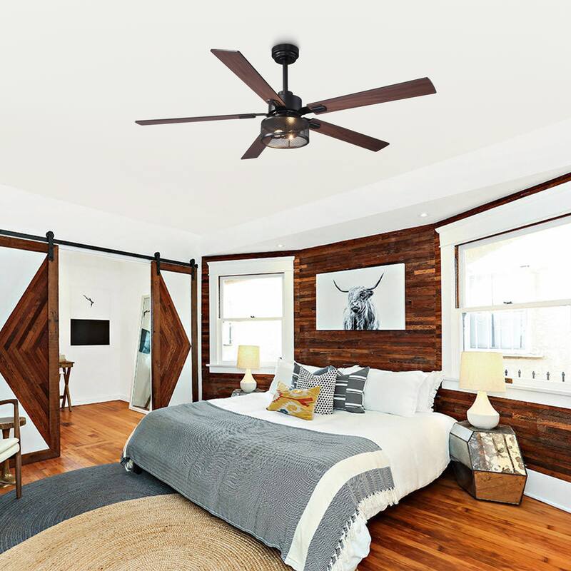 60" Matte Black Reversible Wood 5-Blade Smart Ceiling Fan with Light and APP Control
