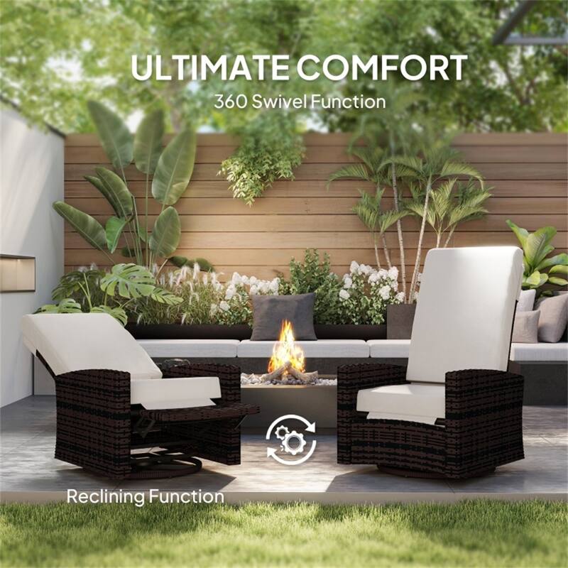 Steel PE Rattan Swivel Outdoor Recliner Chair 360 Degree Swiveling Base - 26.4" W x 37.4" D x 37" H