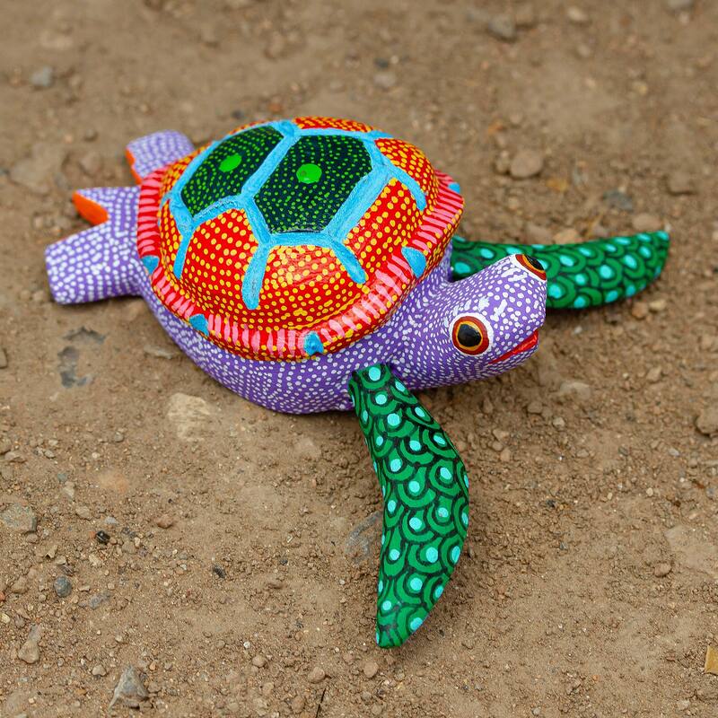 Novica Handmade Lilac Turtle Wood Alebrije Figurine