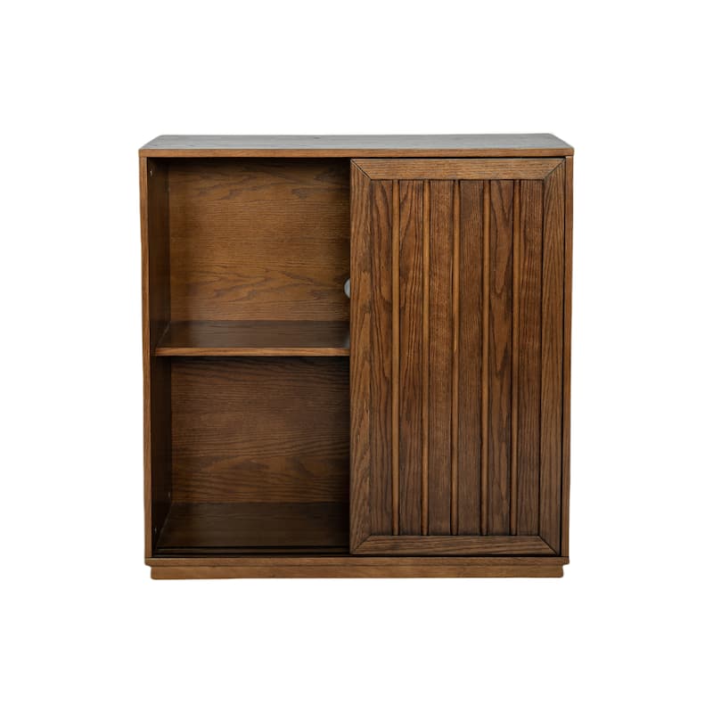 Roomfitters Mid Century Sideboard, Sliding Doors, Solid Wood Decorative Strips, Storage Cabinet, Walnut