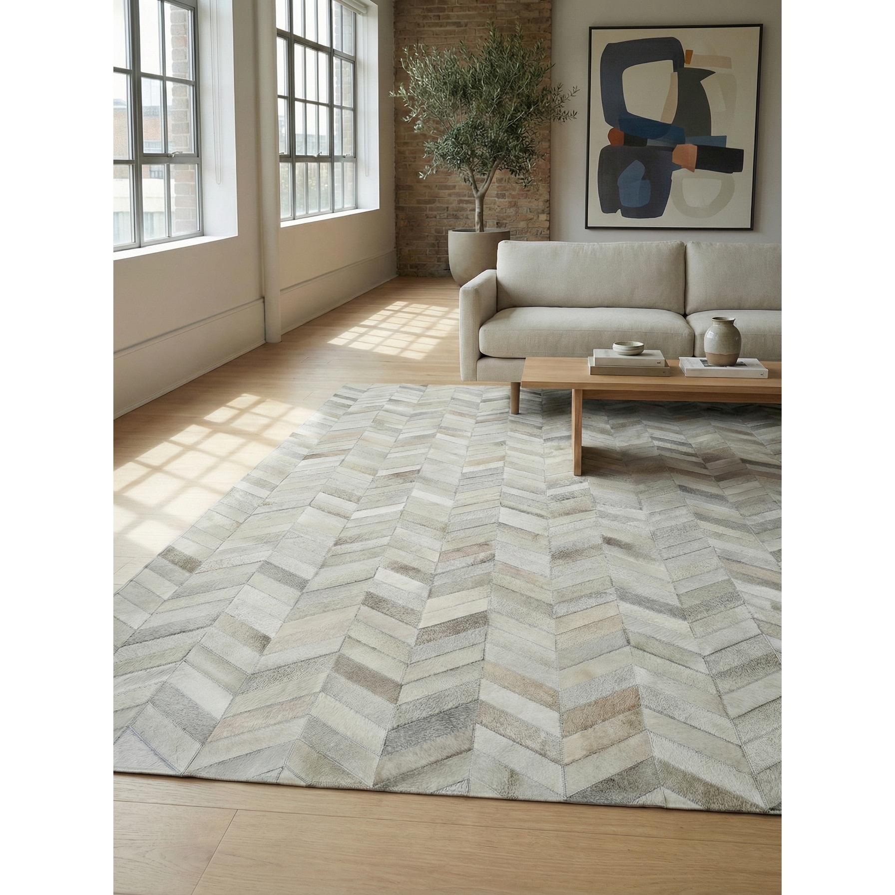 EXQUISITE RUGS Natural Hide Hand-stitched Leather Hide White/Silver Area Rug.