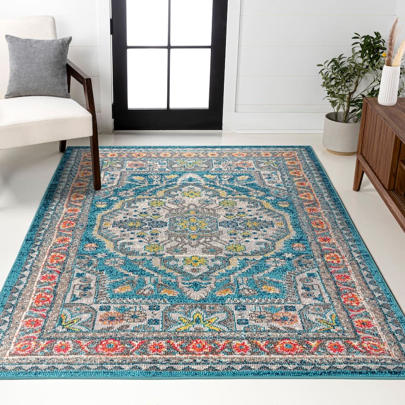 JONATHAN Y Boho FLAIR Medallion Area Rug - 8 X 10 - Blue/Yellow
