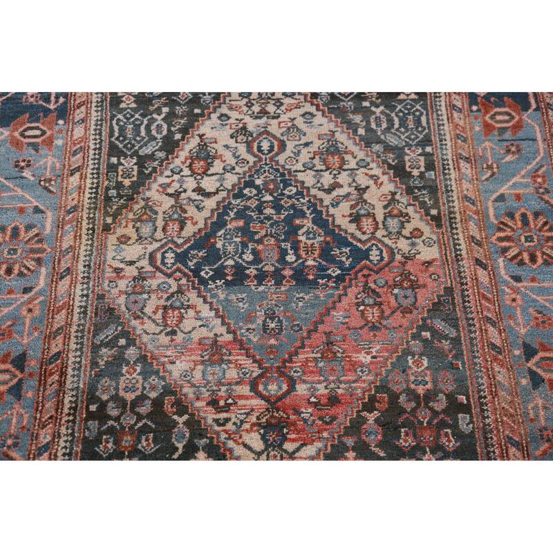 Hand Knotted Oriental 100% Wool Carpet Traditional Medallion Navy Blue & Blues Malayer Area Rug - 7' 0'' X 4' 0''