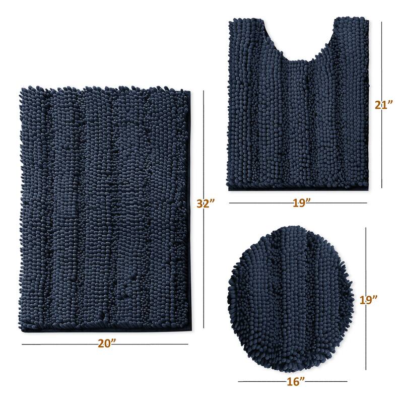 Clara Clark Chenille Extra Soft and Absorbent Bath Mat - Non Slip Fast Drying Bath Rug Set
