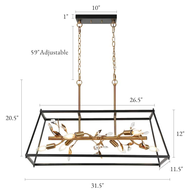 Mid-Century Modern 6-Light Crystal Chandelier Kitchen Island Lights - L 31.5" x W 11.8" x H 20.5"