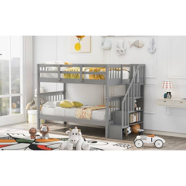 Stairway Twin-Over-Twin Bunk Bed with Storage and Guard Rail for ...